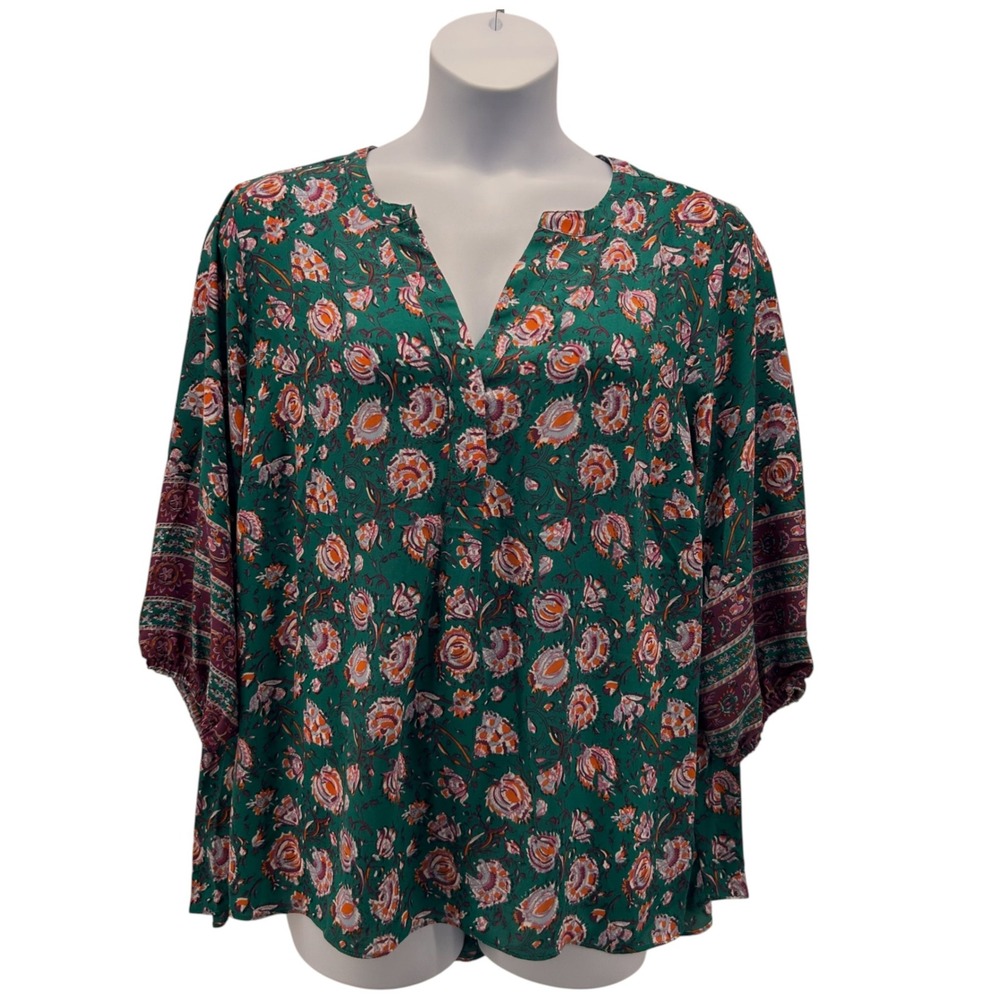 Tahari Boho Tunic Top Green‎ 2X